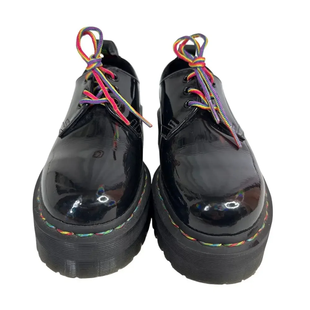 Dr. Martens 1461 Quad Rainbow Patent Platform Shoes black size 7 ladies 6 Men